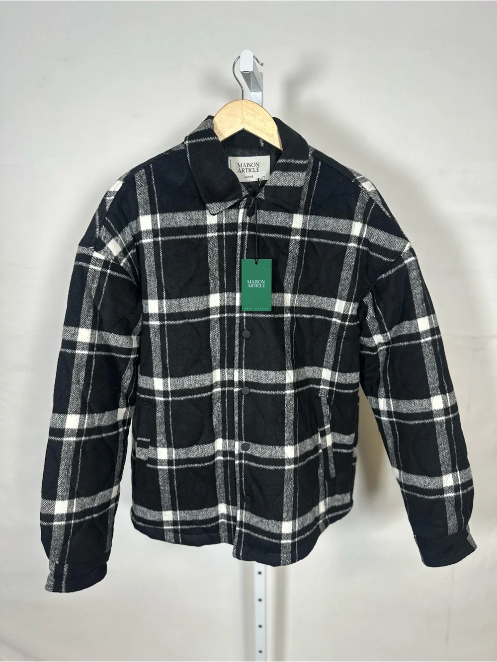 MAISON ARTICLE Quilted Plaid Overshirt - Black & White, NWT, Large